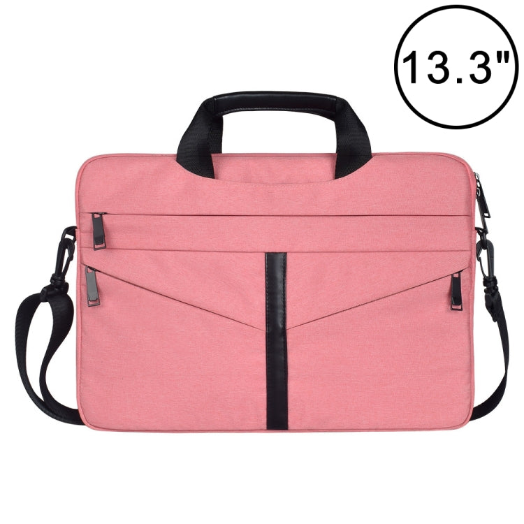 13.3 inch Breathable Wear-resistant Fashion Business Shoulder Handheld Zipper Laptop Bag with Shoulder Strap (Pink) - 13.3 inch by PMC Jewellery | Online Shopping South Africa | PMC Jewellery | Buy Now Pay Later Mobicred