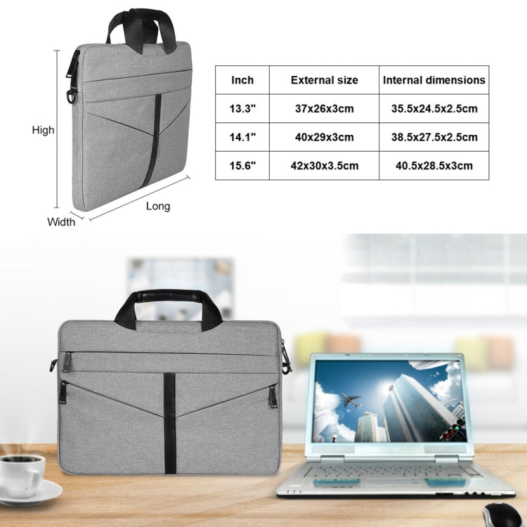 13.3 inch Breathable Wear-resistant Fashion Business Shoulder Handheld Zipper Laptop Bag with Shoulder Strap (Light Grey) - 13.3 inch by PMC Jewellery | Online Shopping South Africa | PMC Jewellery | Buy Now Pay Later Mobicred