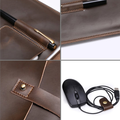 Universal Genuine Leather Business Power Adapter Laptop Tablet Bag with Cable Winder, For 11.6 inch and Below Macbook, Samsung, Lenovo, Sony, DELL Alienware, CHUWI, ASUS, HP (Wine Red) - 13.3 inch by PMC Jewellery | Online Shopping South Africa | PMC Jewellery | Buy Now Pay Later Mobicred