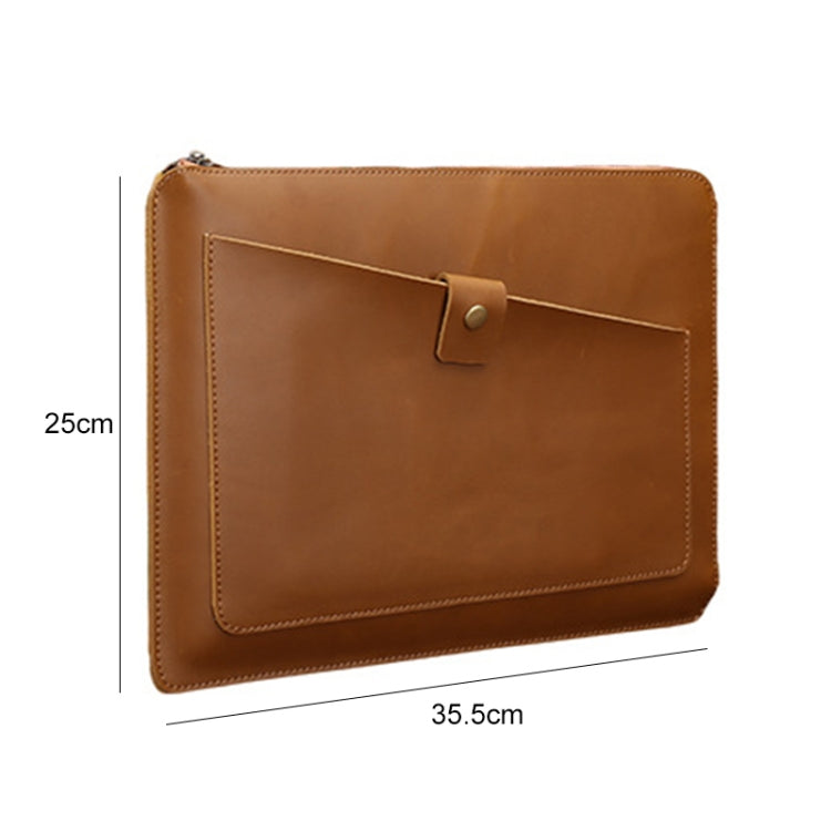 Universal Genuine Leather Business Zipper Laptop Tablet Bag For 15 inch and Below(Coffee) - 15 inch by PMC Jewellery | Online Shopping South Africa | PMC Jewellery | Buy Now Pay Later Mobicred