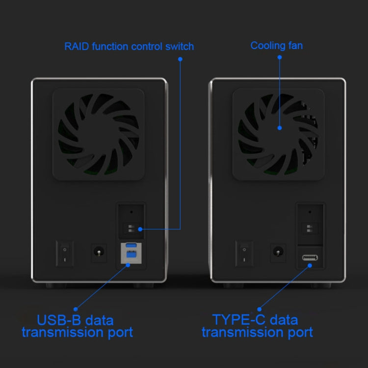 Blueendless Type-C / USB-C Interface 3.5 inch 2 Bay RAID Combination Array HDD External Enclosure (UK Plug) - HDD Enclosure by Blueendless | Online Shopping South Africa | PMC Jewellery | Buy Now Pay Later Mobicred