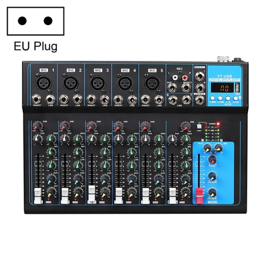 F7 Home 7-channel Bluetooth USB Reverb Mixer, EU Plug(Black) - Live Sound Effects Processors by PMC Jewellery | Online Shopping South Africa | PMC Jewellery | Buy Now Pay Later Mobicred