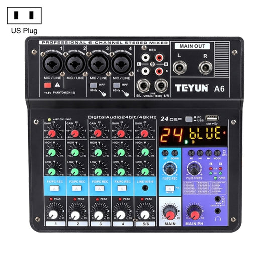 TEYUN NA6 6-channel Small Mixing Console Mobile Phone Sound Card Live Broadcast Computer Recording Console Processor, US Plug(Black) - Live Sound Effects Processors by TEYUN | Online Shopping South Africa | PMC Jewellery | Buy Now Pay Later Mobicred