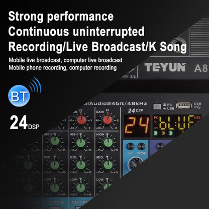 TEYUN NA8 8-channel Small Mixing Console Mobile Phone Sound Card Live Broadcast Computer Recording Console Processor, US Plug(Black) - Live Sound Effects Processors by TEYUN | Online Shopping South Africa | PMC Jewellery | Buy Now Pay Later Mobicred