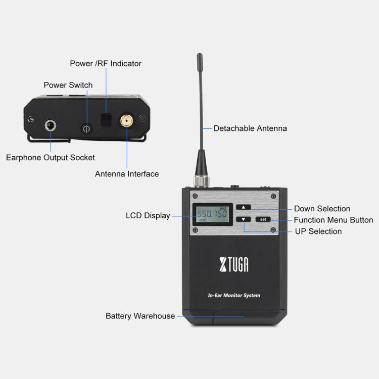 XTUGA IEM1100 UHF Wireless Stage Singer In-Ear Monitor System Single BodyPack Receiver - Camera Microphone by XTUGA | Online Shopping South Africa | PMC Jewellery | Buy Now Pay Later Mobicred