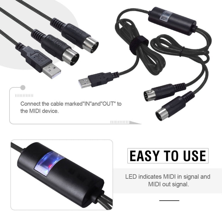 WERSI UM-18 USB MIDI Cable MidiPort Midi Cable Electric Piano Electronic Drum Music Editing Line, Length: 2m(Black) - Instrument Audio Cables by PMC Jewellery | Online Shopping South Africa | PMC Jewellery | Buy Now Pay Later Mobicred