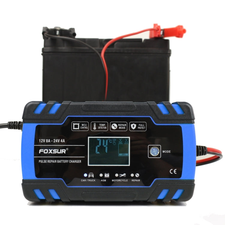 FOXSUR 12V-24V Car Motorcycle Truck Repair Battery Charger AGM Charger, US Plug (Blue) - Battery Charger by FOXSUR | Online Shopping South Africa | PMC Jewellery | Buy Now Pay Later Mobicred