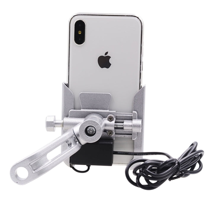 CS-856D1 Motorcycle Rotatable Chargeable Aluminum Alloy Mobile Phone Holder, Mirror Holder Version(Silver) - Holder by PMC Jewellery | Online Shopping South Africa | PMC Jewellery | Buy Now Pay Later Mobicred