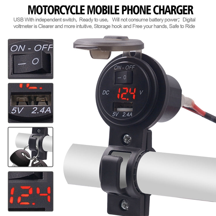 CS-587 12V 2.4A Motorcycle Waterproof Digital Display Voltage Mobile Phone USB Charger Holder(Green) - Battery Charger by PMC Jewellery | Online Shopping South Africa | PMC Jewellery | Buy Now Pay Later Mobicred