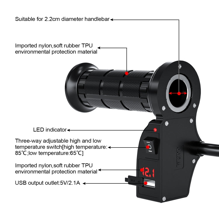 CS-503A1 Motorcycle Modified Electric Heating Hand Cover Heated Grip Handlebar with Digital Voltmeter(Red) - Grips by PMC Jewellery | Online Shopping South Africa | PMC Jewellery | Buy Now Pay Later Mobicred