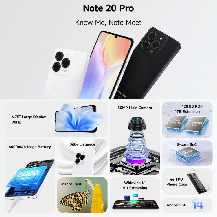 Ulefone Note 20 Pro, 4GB+128GB, Face ID & Side Fingerprint, 6000mAh, 6.75 inch Android 14 Unisoc T606 Octa Core, Network: 4G, Dual SIM, OTG (Ribbons White) - Ulefone by Ulefone | Online Shopping South Africa | PMC Jewellery | Buy Now Pay Later Mobicred