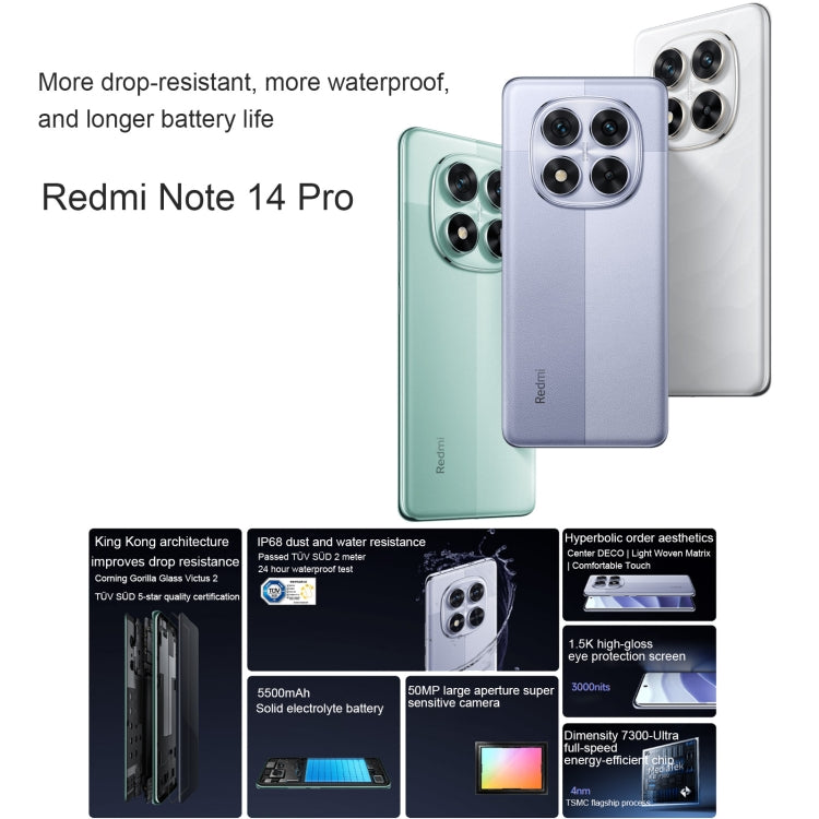 Xiaomi Redmi Note 14 Pro, 8GB+256GB, 6.67 inch Xiaomi HyperOS Mediatek Dimensity 7300-Ultra Octa Core, NFC, Network: 5G (Purple) - Xiaomi Redmi by Xiaomi | Online Shopping South Africa | PMC Jewellery | Buy Now Pay Later Mobicred