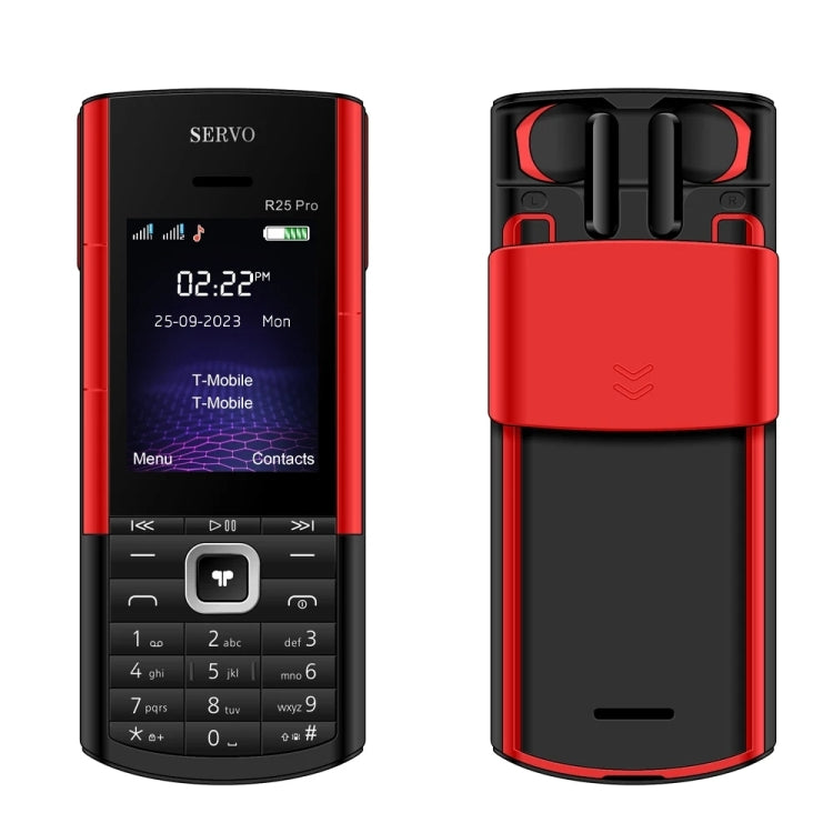 SERVO R25 Pro Mobile Phone with TWS Bluetooth Headsets, 2.4 inch, 24 Keys, Support Bluetooth, Quick Dial, Auto Response, FM, Flashlight, GSM, Dual SIM (Black Red) - SERVO by SERVO | Online Shopping South Africa | PMC Jewellery | Buy Now Pay Later Mobicred