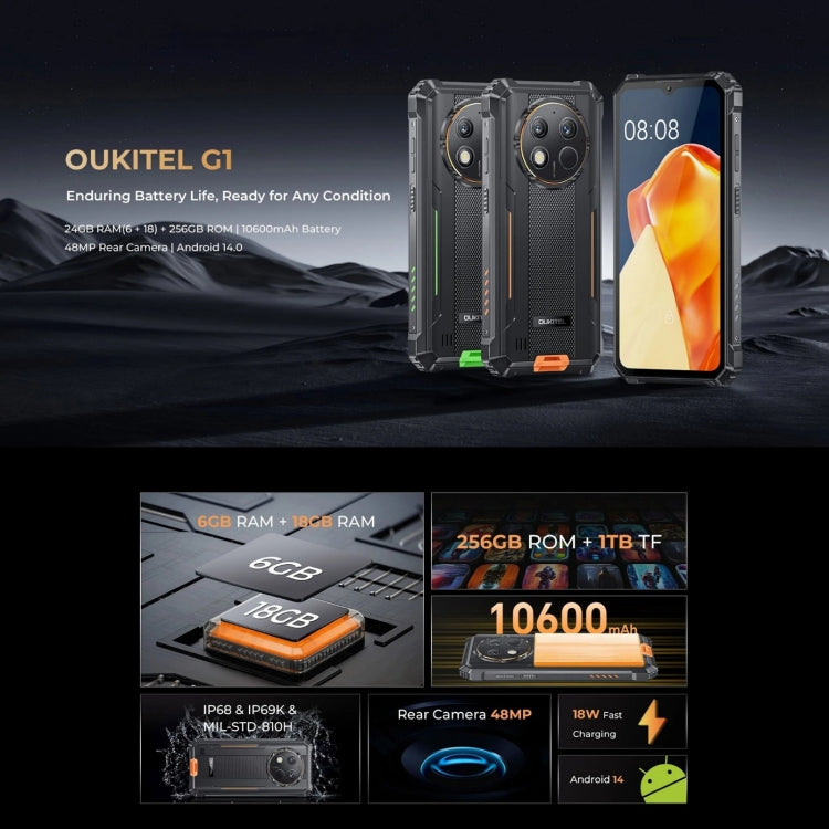 [HK Warehouse] Oukitel G1 Rugged Phone, 6GB+256GB, Fingerprint Identification, 6.52 inch Android 14 T606 Octa Core, NFC, OTG, Network: 4G (Grey) - Other by OUKITEL | Online Shopping South Africa | PMC Jewellery | Buy Now Pay Later Mobicred