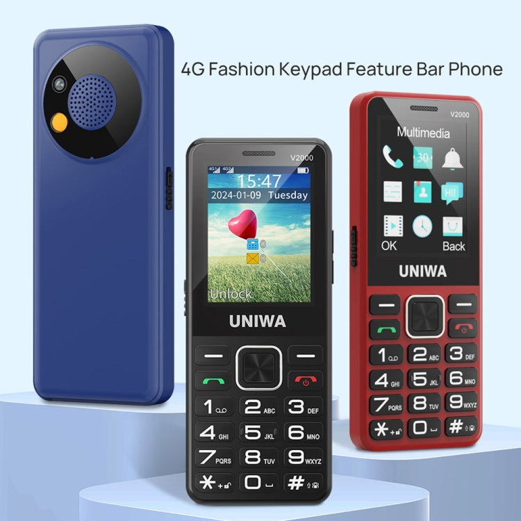 UNIWA V2000 Elder Keypad Phone, 2.4 inch Unisoc T107, 1700mAh Battery, LED Flashlight, SOS, Network: 4G, AU Plug (Black) - UNIWA by UNIWA | Online Shopping South Africa | PMC Jewellery | Buy Now Pay Later Mobicred