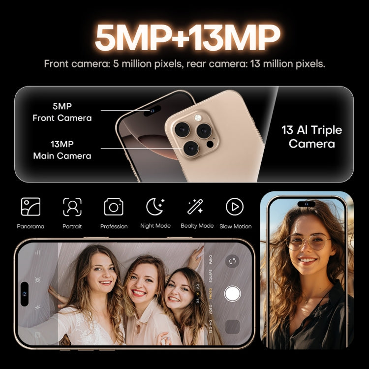 i16 Pro Max / A08, 3GB+32GB, 6.73 inch Screen, Face Identification, Android 8.1 MTK6753 Octa Core, Network: 3G, Dual SIM, US Plug (Gold) -  by PMC Jewellery | Online Shopping South Africa | PMC Jewellery | Buy Now Pay Later Mobicred