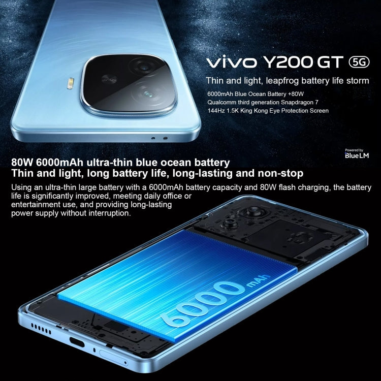 vivo Y200 GT, Dual Back Cameras, 12GB+512GB, Face ID Screen Fingerprint Identification, 6.78 inch Android 14.0 OriginOS 4 Snapdragon 7 Gen 3 Octa Core 2.63GHz, OTG, NFC, Network: 5G, Support Google Play (Blue) - vivo by vivo | Online Shopping South Africa | PMC Jewellery | Buy Now Pay Later Mobicred