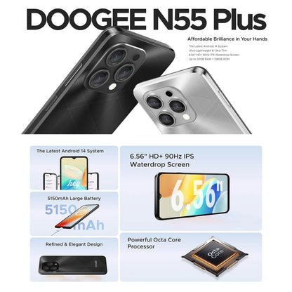 [HK Warehouse] DOOGEE N55 Plus, 8GB+128GB, 6.56 inch Android 14 Spreadtrum T606 Octa Core, Network: 4G, OTG (Silver) - DOOGEE by DOOGEE | Online Shopping South Africa | PMC Jewellery | Buy Now Pay Later Mobicred