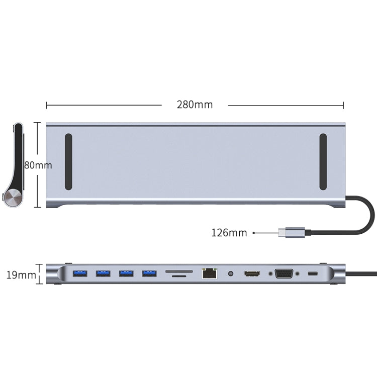 AD-059 11 in 1 USB-C / Type-C to 4K HDMI + VGA + SD / TF Card Slot + Gigabit Ethernet + 3.5mm AUX + USB-C / Type-C + 4 USB 3.0 Multifunctional Docking Station HUB - USB HUB by PMC Jewellery | Online Shopping South Africa | PMC Jewellery | Buy Now Pay Later Mobicred