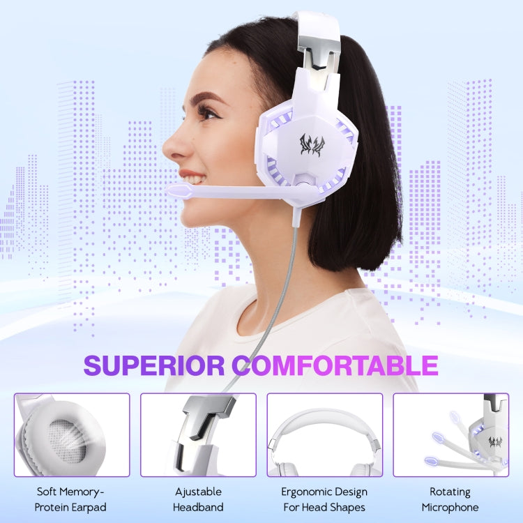 KOTION EACH G2000 Over-ear Gaming Headset with Mic Stereo Bass LED Light,Cable Length: 2.2m(White) - Multimedia Headset by KOTION EACH | Online Shopping South Africa | PMC Jewellery | Buy Now Pay Later Mobicred