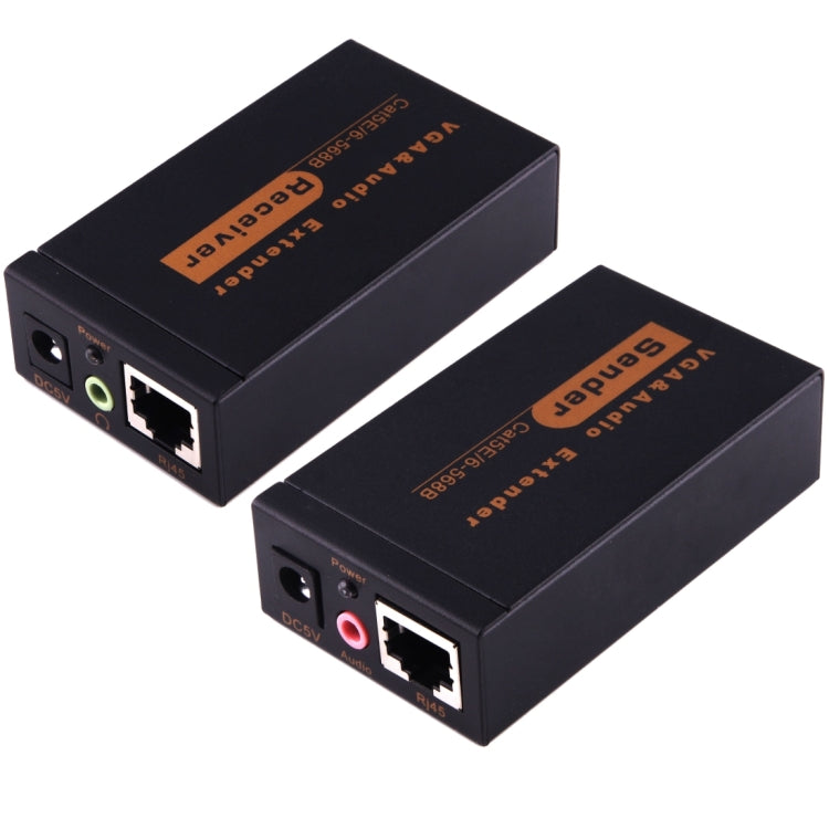 VGA & Audio Extender 1920x1440 HD 100m Cat5e / 6-568B Network Cable Sender Receiver Adapter, EU Plug(Black) - VGA Extender by PMC Jewellery | Online Shopping South Africa | PMC Jewellery | Buy Now Pay Later Mobicred