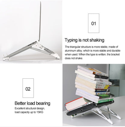 Aluminum Alloy Laptop Height Extender Holder Stand Folding Portable Computer Heat Dissipation Bracket, Size: 24.5x3.3x2.8cm (White) - MacBook Holder by PMC Jewellery | Online Shopping South Africa | PMC Jewellery | Buy Now Pay Later Mobicred