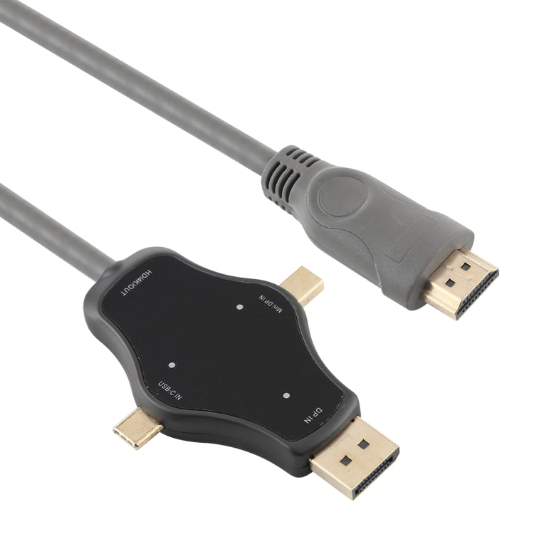 D65A 1.8m DisplayPort In & Mini DP In & USB-C / Type-C In to HDMI 4K Output Video Adapter Cable - Video & Audio Cable by PMC Jewellery | Online Shopping South Africa | PMC Jewellery | Buy Now Pay Later Mobicred