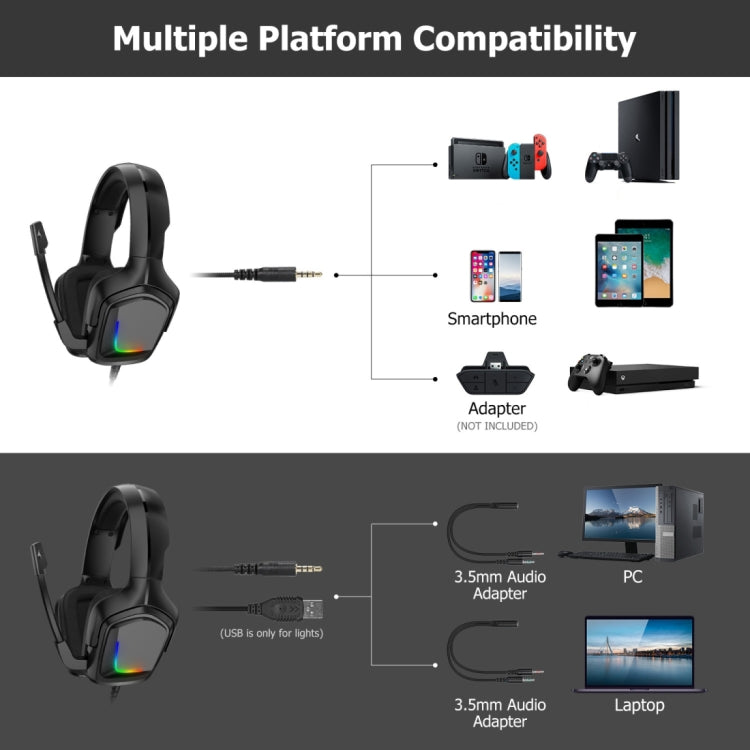 K20i Stereo Gaming Headset with Microphone RGB Light for XBox One / Laptop Tablet (Black) - Multimedia Headset by PMC Jewellery | Online Shopping South Africa | PMC Jewellery | Buy Now Pay Later Mobicred