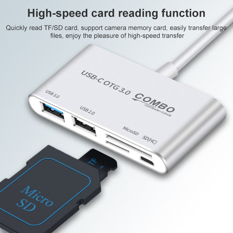 COMBO T-693 5 in 1 USB-C / Type-C to SD / TF / Micro SD Card Slot + USB 3.0 + USB 2.0Ports OTG HUB Card Reader(Silver) - USB HUB by PMC Jewellery | Online Shopping South Africa | PMC Jewellery | Buy Now Pay Later Mobicred