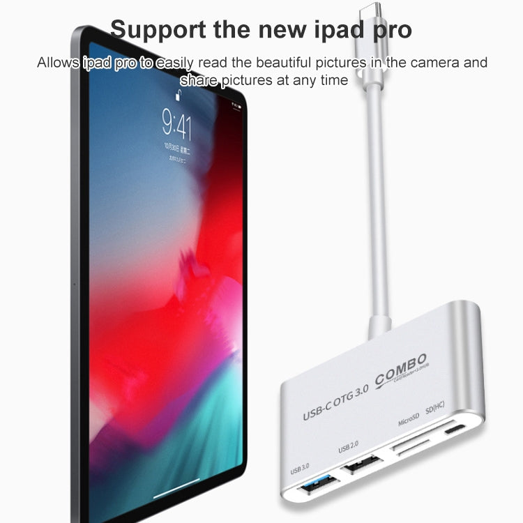 COMBO T-693 5 in 1 USB-C / Type-C to SD / TF / Micro SD Card Slot + USB 3.0 + USB 2.0Ports OTG HUB Card Reader(Silver) - USB HUB by PMC Jewellery | Online Shopping South Africa | PMC Jewellery | Buy Now Pay Later Mobicred