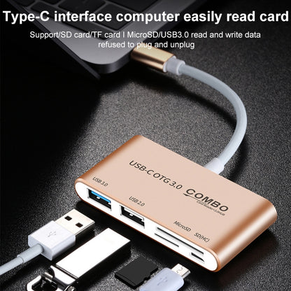 COMBO T-693 5 in 1 USB-C / Type-C to SD / TF / Micro SD Card Slot + USB 3.0 + USB 2.0Ports OTG HUB Card Reader(Silver) - USB HUB by PMC Jewellery | Online Shopping South Africa | PMC Jewellery | Buy Now Pay Later Mobicred