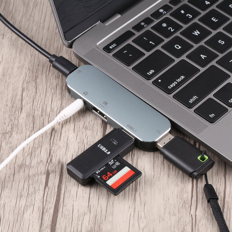 5 in 1 USB-C / Type-C Male to PD USB-C / Type-C Charging + 3.5mm AUX + 4K HDMI + USB 3.1 + USB Female Adapter - Cable & Adapters by PMC Jewellery | Online Shopping South Africa | PMC Jewellery | Buy Now Pay Later Mobicred