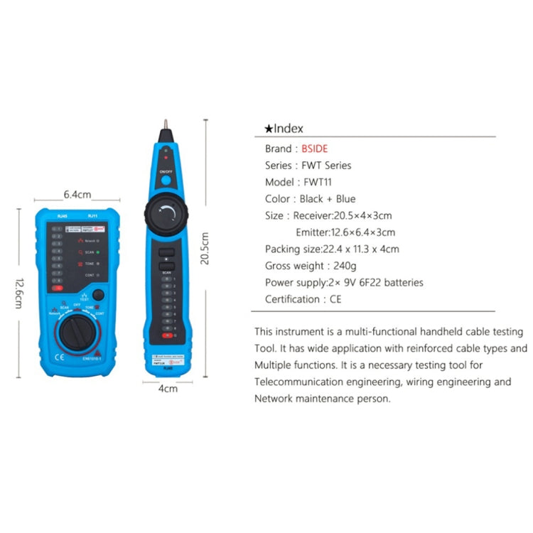 BSIDE FWT11 RJ11 / RJ45 Telephone Wire Tracker Ethernet LAN Network Cable Tester Detector Line Finder - Lan Cable and Tools by PMC Jewellery | Online Shopping South Africa | PMC Jewellery | Buy Now Pay Later Mobicred