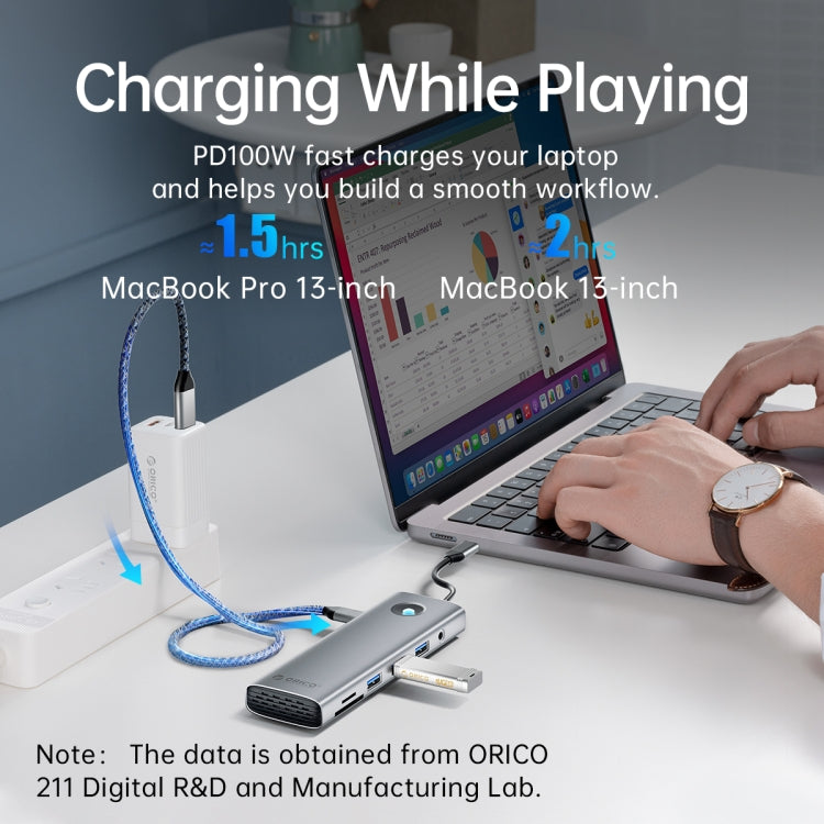 ORICO PW11-8PM Type-C / USB-C 8-in-1 5Gbps Multifunction Docking Station Card Reader (Silver) - USB HUB by ORICO | Online Shopping South Africa | PMC Jewellery | Buy Now Pay Later Mobicred