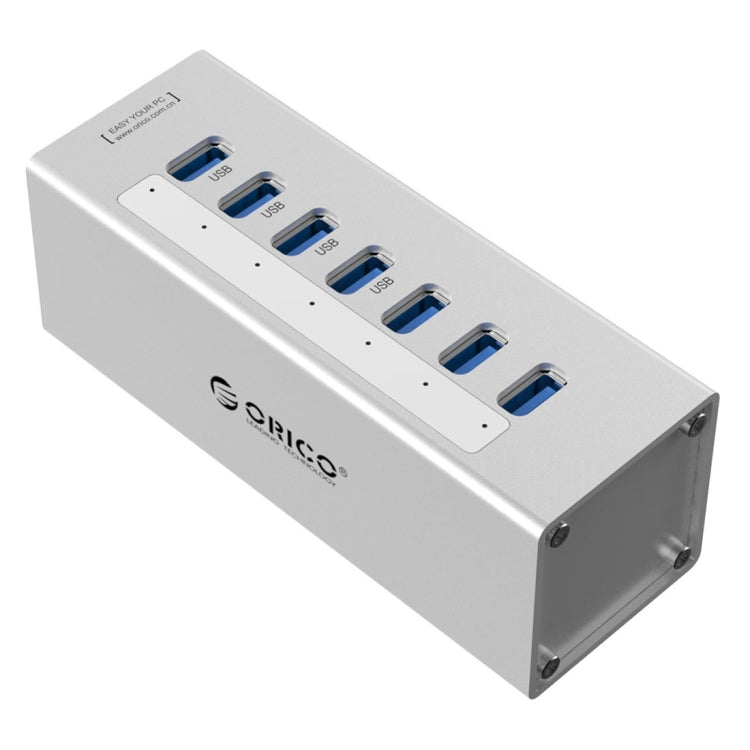 ORICO A3H7 Aluminum High Speed 7 Ports USB 3.0 HUB with 12V/2.5A Power Supply for Laptops(Silver) - USB 3.0 HUB by ORICO | Online Shopping South Africa | PMC Jewellery | Buy Now Pay Later Mobicred