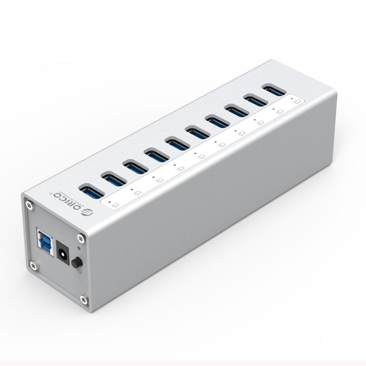 ORICO A3H10 Aluminum High Speed 10 Ports USB 3.0 HUB with Power Adapter for Laptops(Silver) - USB 3.0 HUB by ORICO | Online Shopping South Africa | PMC Jewellery | Buy Now Pay Later Mobicred