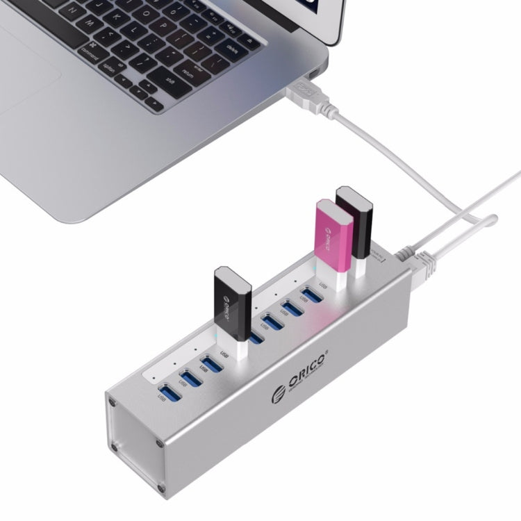 ORICO A3H10 Aluminum High Speed 10 Ports USB 3.0 HUB with Power Adapter for Laptops(Silver) - USB 3.0 HUB by ORICO | Online Shopping South Africa | PMC Jewellery | Buy Now Pay Later Mobicred