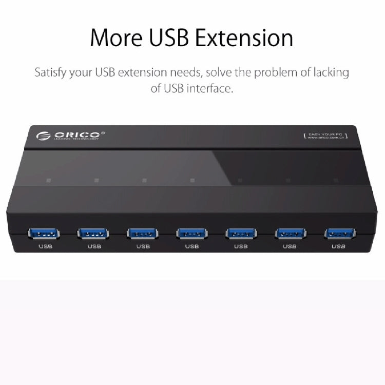 ORICO H727RK-U3 ABS High Speed 7 Ports USB 3.0 HUB with 12V Power Adapter for Laptops / Smartphones(Black) - USB 3.0 HUB by ORICO | Online Shopping South Africa | PMC Jewellery | Buy Now Pay Later Mobicred