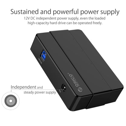 ORICO H4928-U3 ABS High Speed 4 Ports USB 3.0 HUB with 12V Power Adapter for Smartphones / Tablets(Black) - USB 3.0 HUB by ORICO | Online Shopping South Africa | PMC Jewellery | Buy Now Pay Later Mobicred