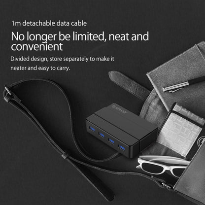 ORICO H4928-U3 ABS High Speed 4 Ports USB 3.0 HUB with 12V Power Adapter for Smartphones / Tablets(Black) - USB 3.0 HUB by ORICO | Online Shopping South Africa | PMC Jewellery | Buy Now Pay Later Mobicred