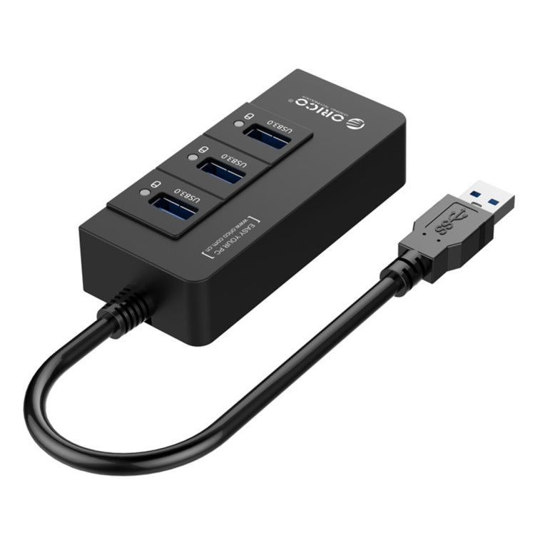 ORICO HR01-U3 ABS 3 Ports USB3.0 HUB Splitter with External RJ45 Gigabit Ethernet Network Card 5 Gbps for Laptops / Desktop / Ultrabook etc.(Black) - USB 3.0 HUB by ORICO | Online Shopping South Africa | PMC Jewellery | Buy Now Pay Later Mobicred