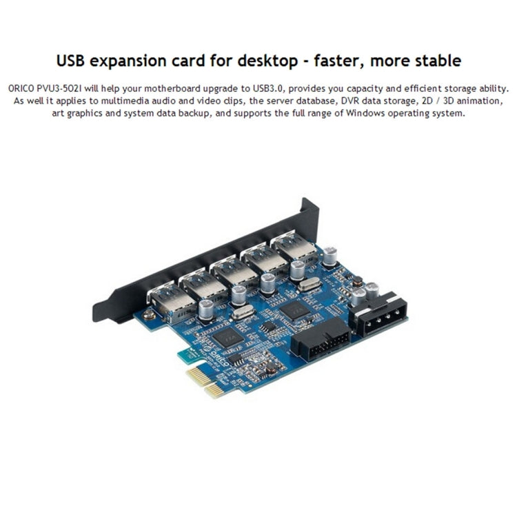 ORICO PVU3-5O2I USB3.0 * 5 + 20Pin Slot * 1 PCI Express Card for Desktop, 5Gbps Superspeed Data Transmission(Black) - Add-on Cards by ORICO | Online Shopping South Africa | PMC Jewellery | Buy Now Pay Later Mobicred