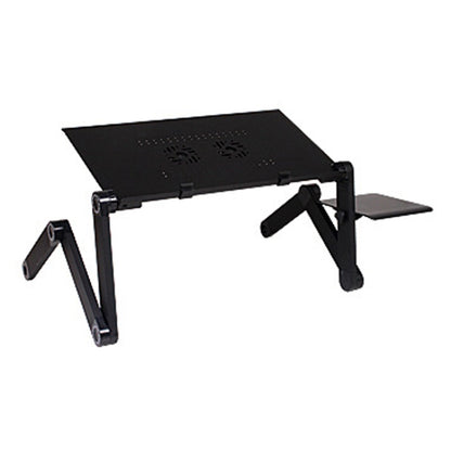 Portable 360 Degree Adjustable Foldable Aluminium Alloy Desk Stand with Double CPU Fans & Mouse Pad for Laptop / Notebook, Desk Size: 420mm x 260mm (Black) - Laptop Stand by PMC Jewellery | Online Shopping South Africa | PMC Jewellery | Buy Now Pay Later Mobicred