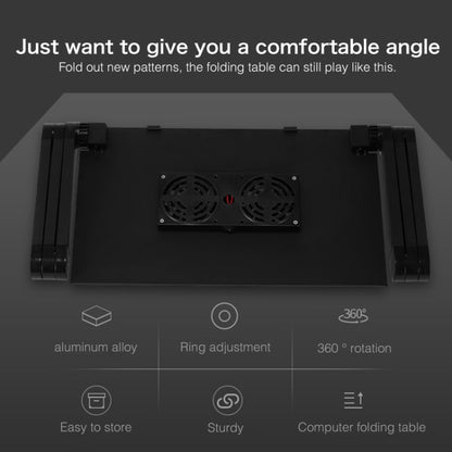 Portable 360 Degree Adjustable Foldable Aluminium Alloy Desk Stand with Double CPU Fans & Mouse Pad for Laptop / Notebook, Desk Size: 420mm x 260mm (Black) - Laptop Stand by PMC Jewellery | Online Shopping South Africa | PMC Jewellery | Buy Now Pay Later Mobicred