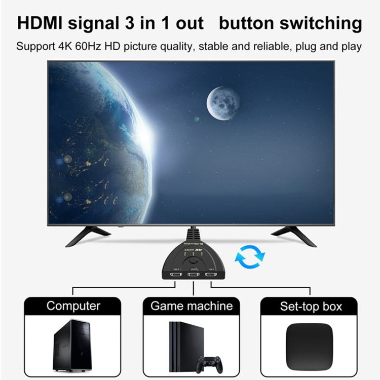 3 x 1 4K 60Hz HDMI Bi-Direction Switcher with Pigtail HDMI Cable - Switch by PMC Jewellery | Online Shopping South Africa | PMC Jewellery | Buy Now Pay Later Mobicred