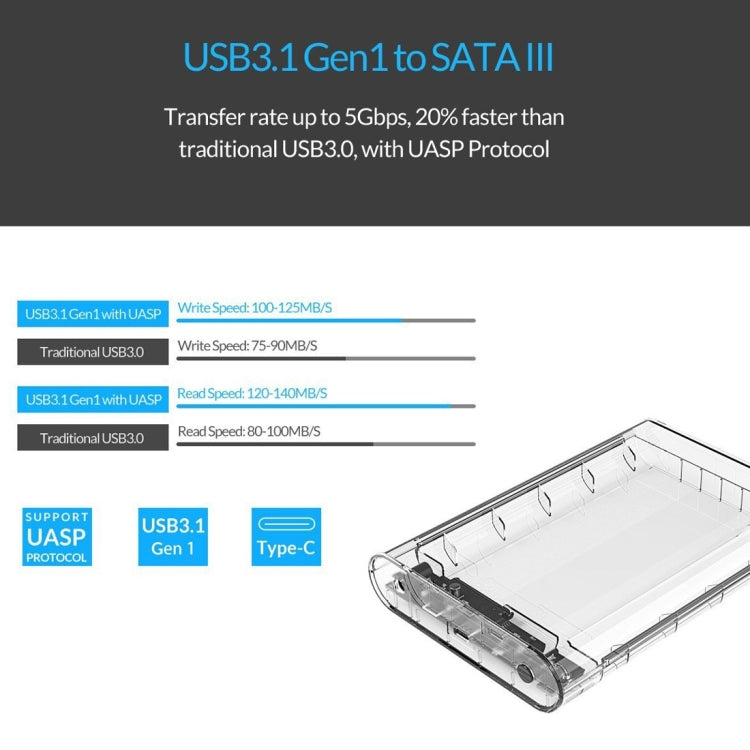 ORICO 3139C3 3.5 inch SATA HDD USB 3.1 Type-C External Hard Drive Enclosure Storage Case(Transparent) - HDD Enclosure by ORICO | Online Shopping South Africa | PMC Jewellery | Buy Now Pay Later Mobicred