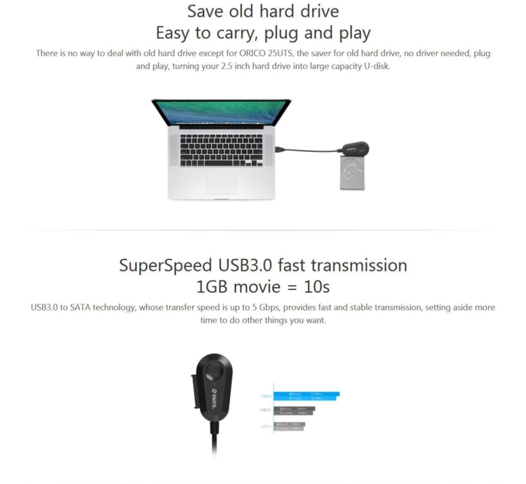 ORICO 25UTS USB 3.0 to SATA Hard Drive Adapter Cable for 2.5 inch SATA HDD / SSD - HDD Enclosure by ORICO | Online Shopping South Africa | PMC Jewellery | Buy Now Pay Later Mobicred