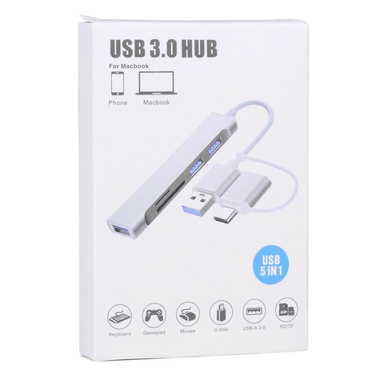 A-807 5 in 1 USB 3.0 and Type-C / USB-C to USB 3.0 HUB Adapter Card Reader - Card Reader by PMC Jewellery | Online Shopping South Africa | PMC Jewellery | Buy Now Pay Later Mobicred