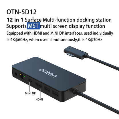 Onten SD12 For Microsoft Surface 12 in 1 Multi-function Docking Station - USB HUB by Onten | Online Shopping South Africa | PMC Jewellery | Buy Now Pay Later Mobicred