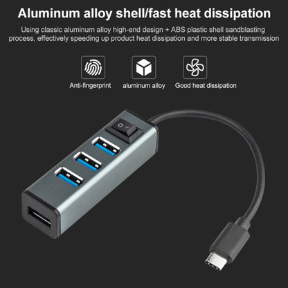 USB-C / Type-C to 4 USB 3.0 Ports Aluminum Alloy HUB with Switch (Silver) - USB HUB by PMC Jewellery | Online Shopping South Africa | PMC Jewellery | Buy Now Pay Later Mobicred